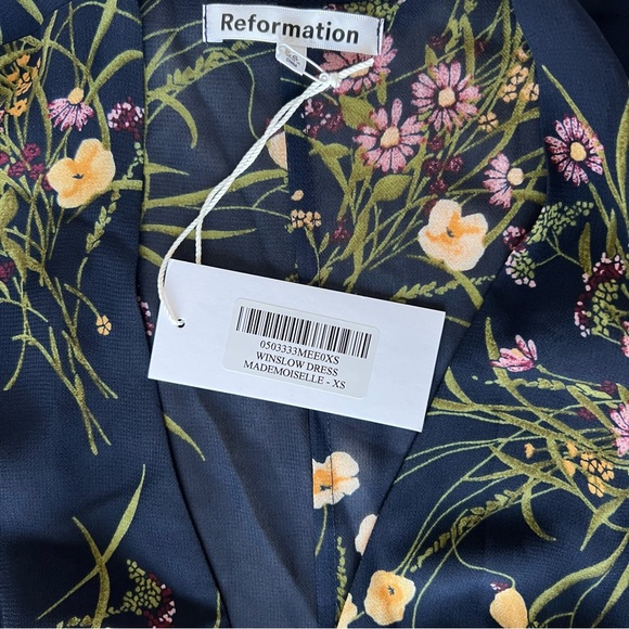 Reformation Womens Winslow Mademoiselle Wrap Maxi Dress Sz XS Navy Blue Floral - Picture 5 of 9
